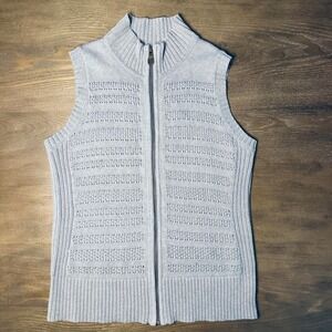 Pendleton Womens Grey Cotton Full Zip Mock Neck Textured Knit Sweater Vest TC652